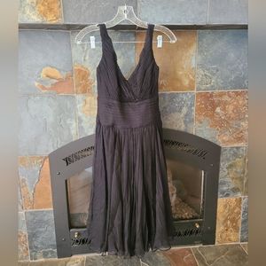 Tadashi Collection Black 100% Silk V Neck Midi Dress Formal Wedding Event Gown 2